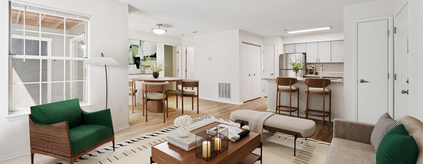 Open space living area with natural lighting